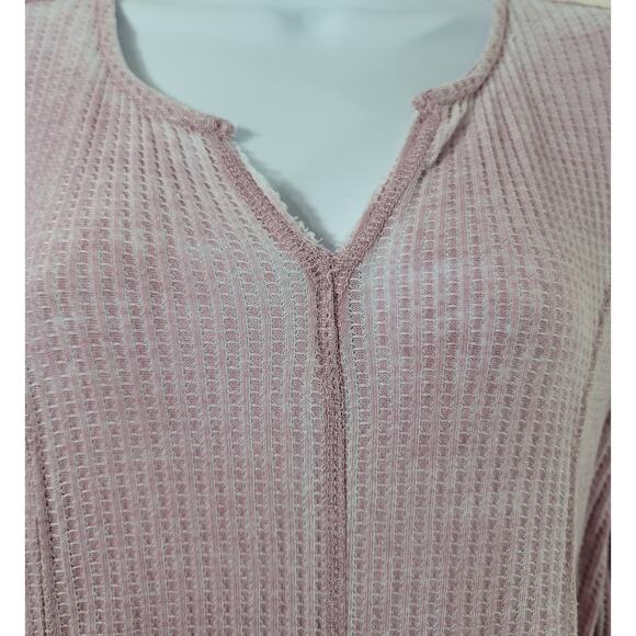Seven 7 Purple Marled Waffle Knit Shark Bite Hem Top Medium Lightweight Soft - Picture 5 of 6